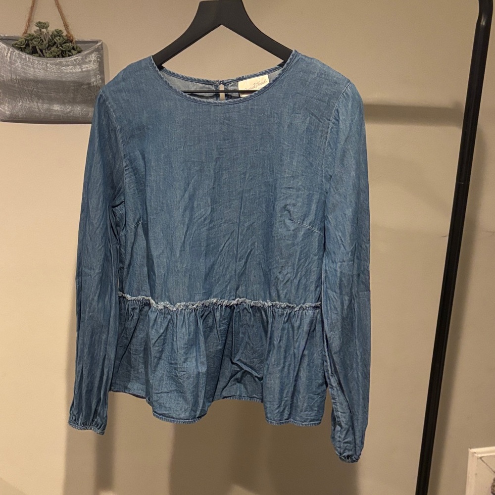Universal Thread Blue Denim Peplum Long-Sleeve Top